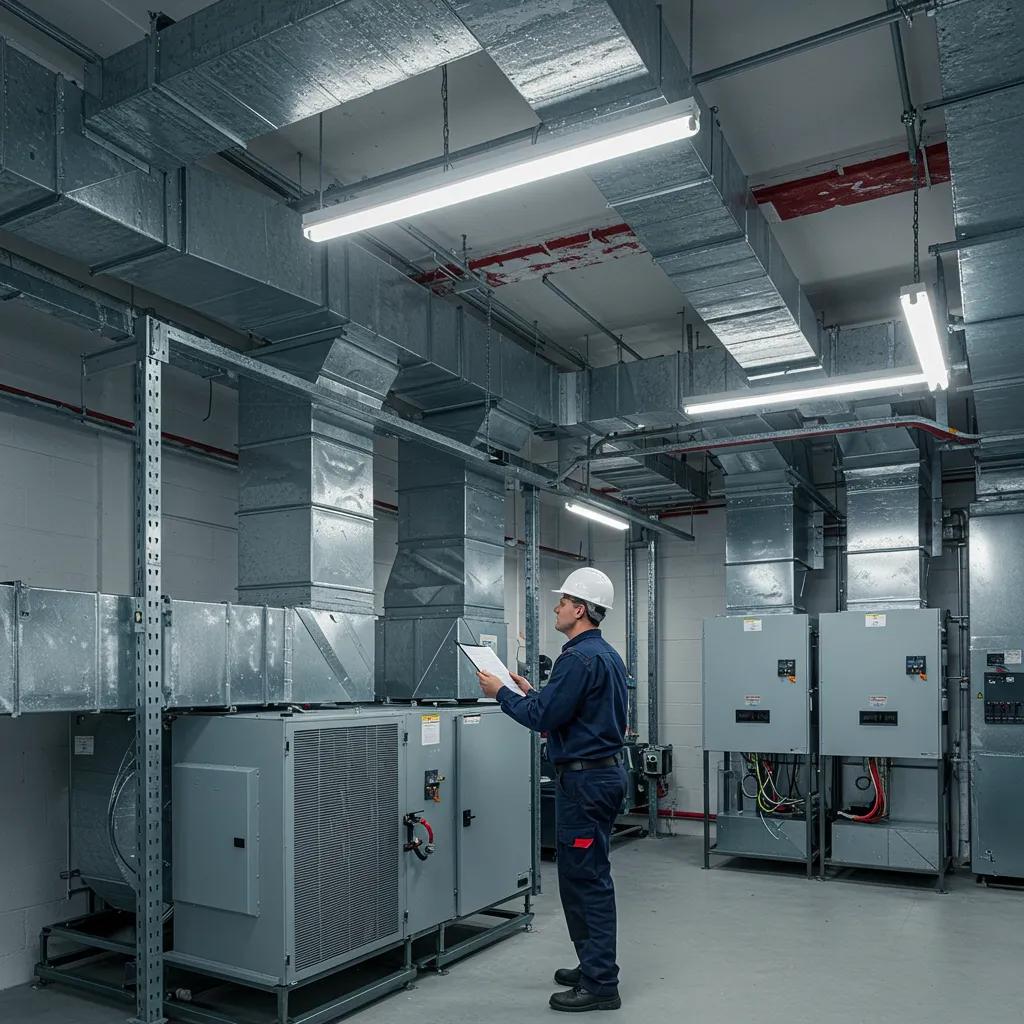 Technician inspecting commercial ventilation system highlighting the importance of air quality upgrades